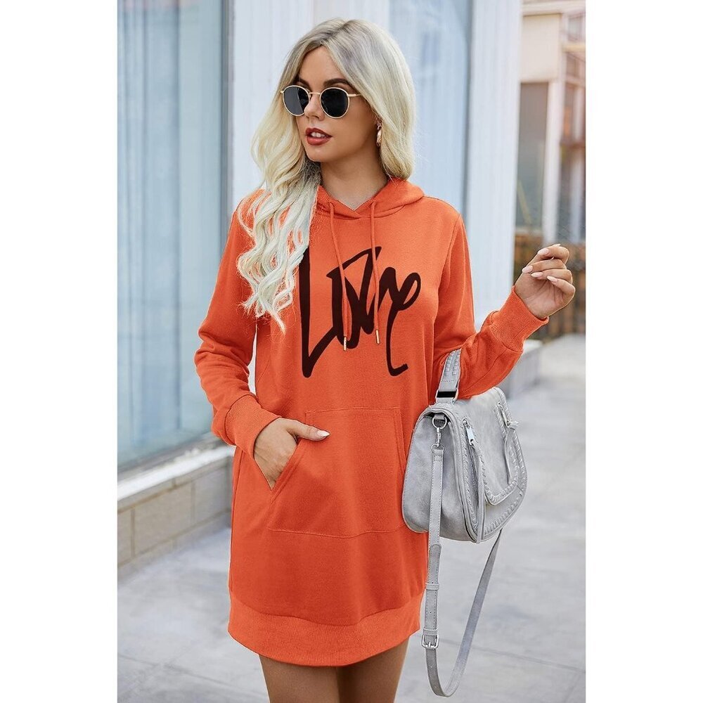 Women's Casual Hoodie Dress Lightweight Long Sleeve Pullover for Fall - Picture 3 of 5